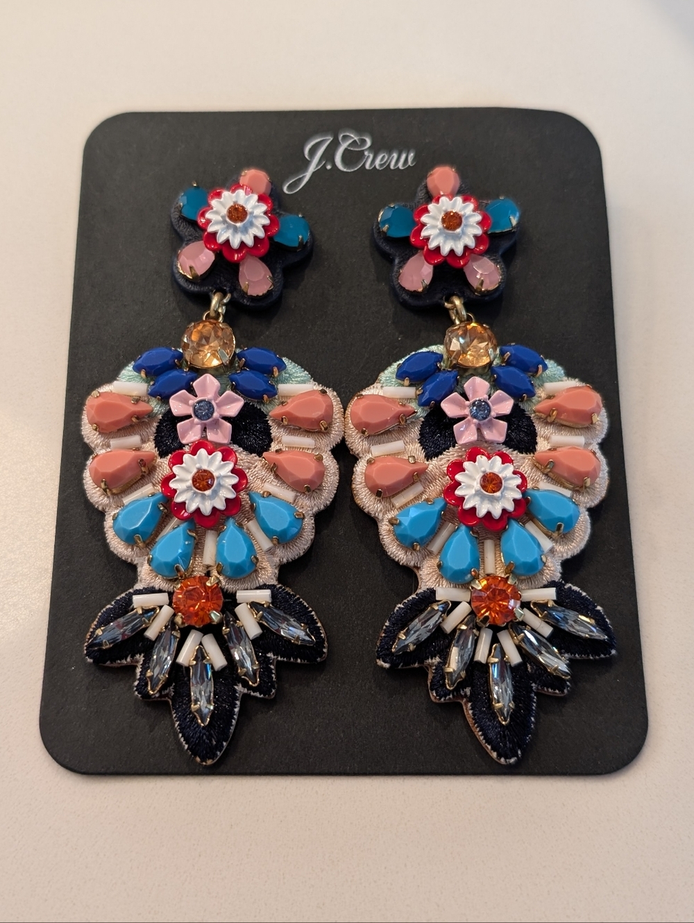 J. Crew Embroidered Floral Leather Backed Earrings - Picture 2 of 2